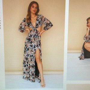 Hellos Molly cutout fall floral maxi dress with slit